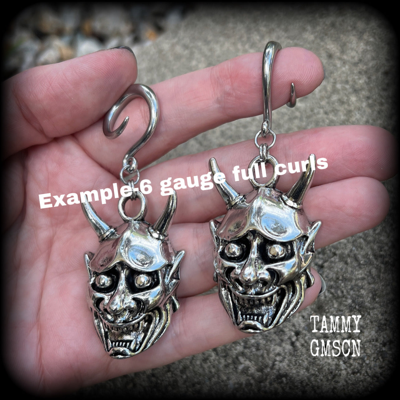 Hannya Mask gauged earrings