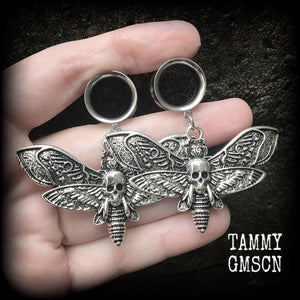 Deaths head moth tunnel earrings