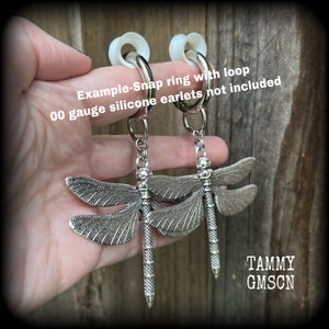 Damselfly earrings-Dragonfly snap ring earrings