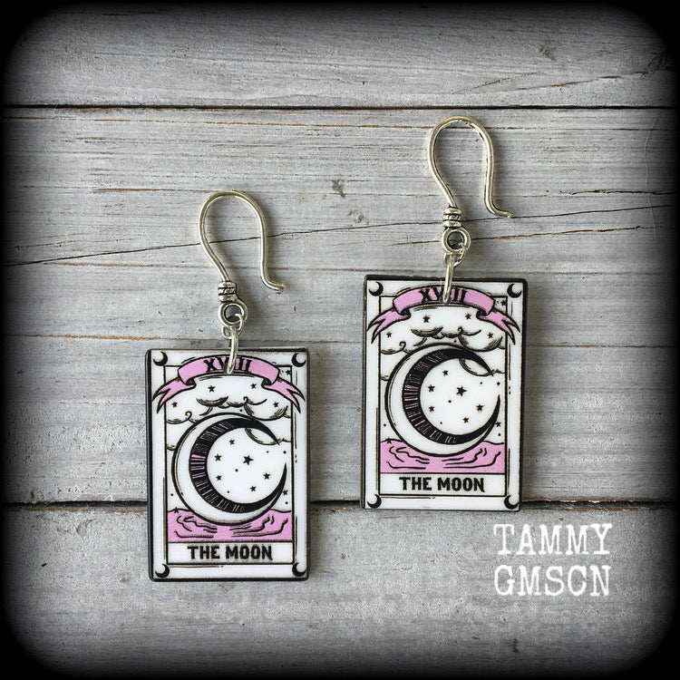 The Moon tarot card earrings-Pastel goth earrings