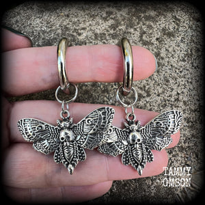 Deaths head moth gauged hoop earrings