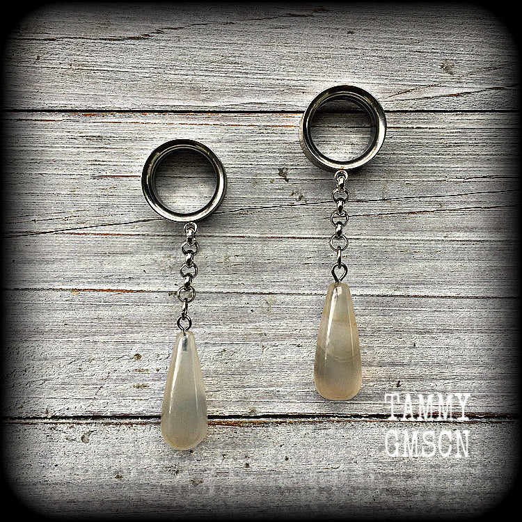 Cloudy quartz tunnel dangles