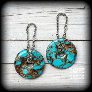 Turquoise and bronzite earrings-Ear hangers