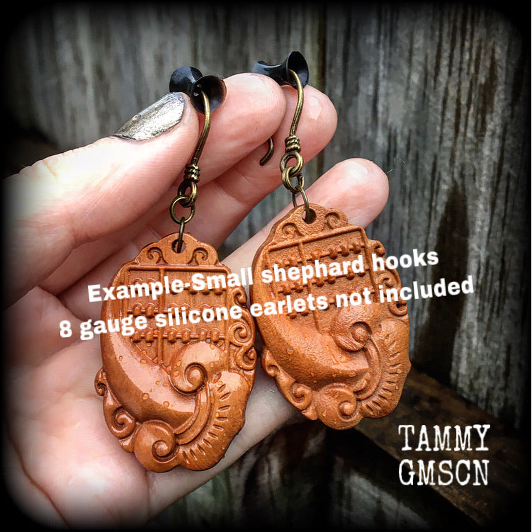 Carved Wood earrings-Lotus and abacus ear hangers