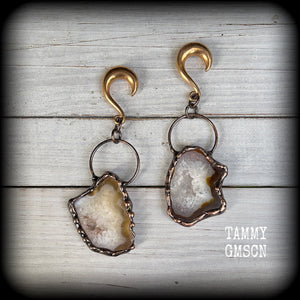 Agate geode slice gauged earrings