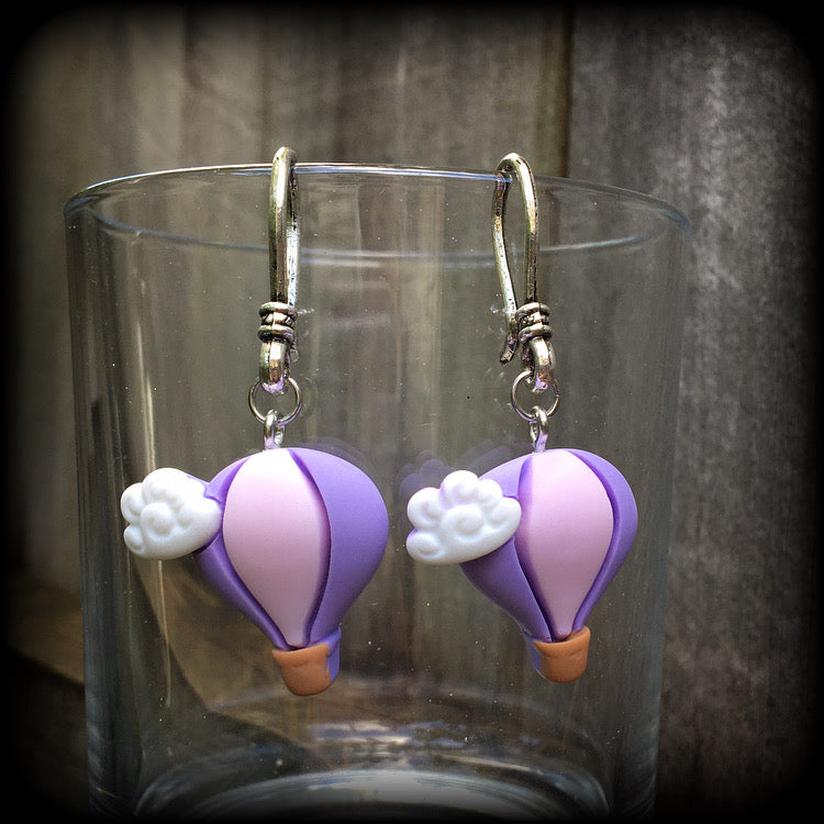 Purple hot air balloon earrings-Cute earrings