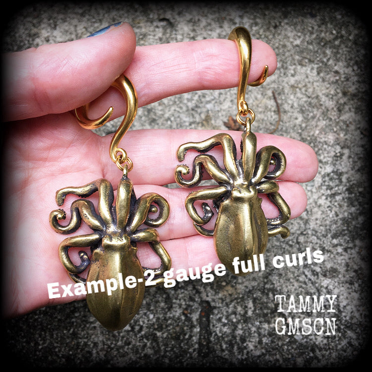 Brass octopus ear weights-Gauged earrings