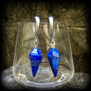 Lapis Lazuli gauged earrings-Gemstone ear weights