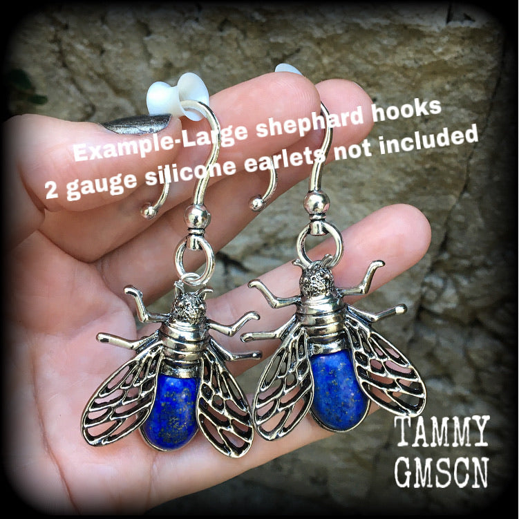 Lapis Lazuli insect earrings-Gemstone ear hangers