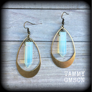 Opalite and brass teardrop earrings