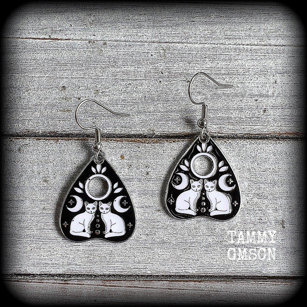 Occult cat planchette earrings-Silver