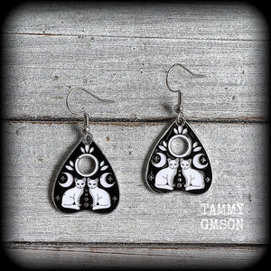 Occult cat planchette earrings-Silver