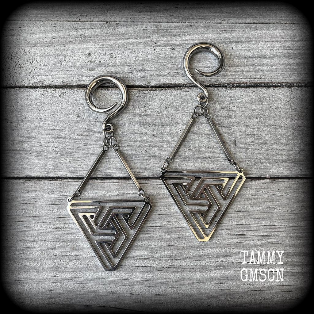 MC Escher triangle maze gauged earrings