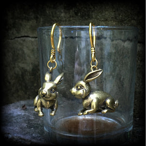 Brass rabbit gauged earrings