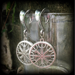 Rune compass gauged earrings