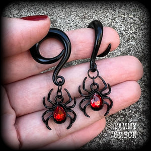 Redback spider earrings-Insect gauged earrings