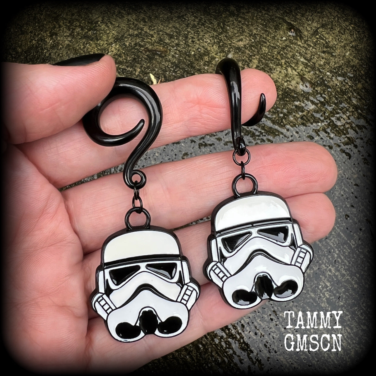 Storm trooper gauged earrings