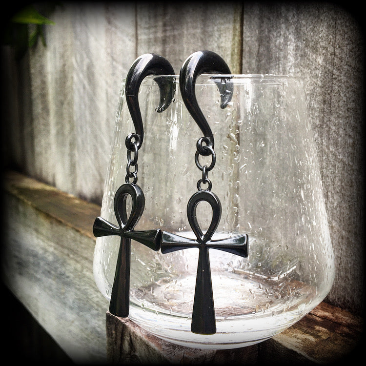 Ankh gauged earrings-Egyptian jewelry