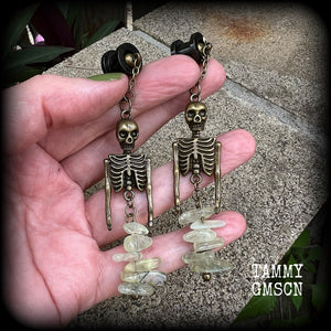 Bronze and Serpentine mermaid skeleton earrings