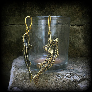 Barracuda skeleton earrings-Fish skeleton ear hangers