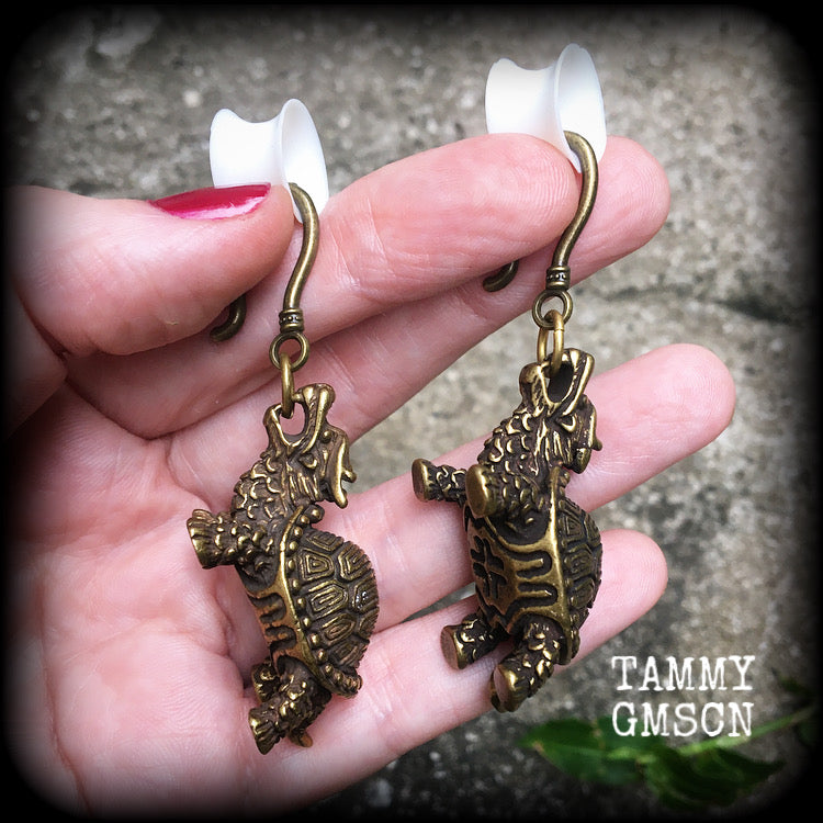 Dragon turtle earrings-Ear hangers