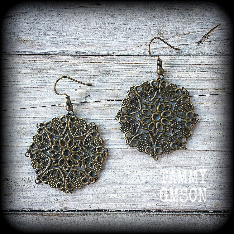 Bronze mandala earrings-Geometric earrings