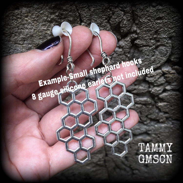 Beehive earrings-Hexagon ear hangers