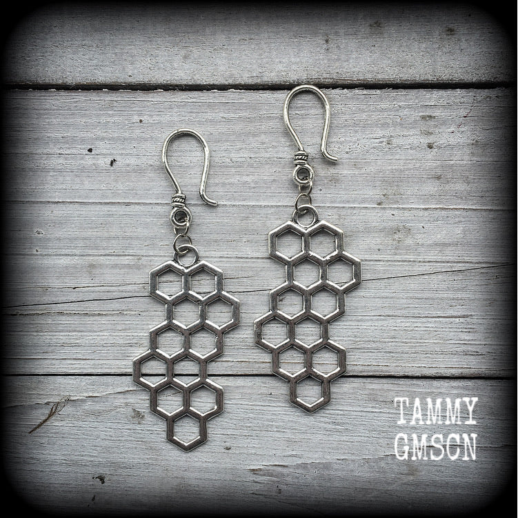 Beehive earrings-Hexagon ear hangers