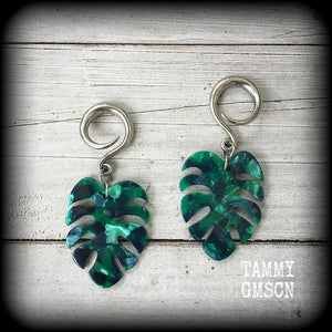 Monstera leaf gauged earrings 