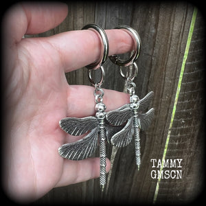 Damselfly earrings-Dragonfly snap ring earrings