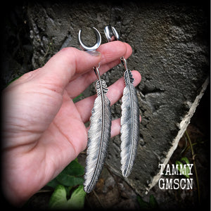 Feather gauged earrings-Ear hangers