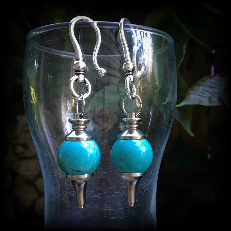 Turquoise earrings-Gemstone ear hangers