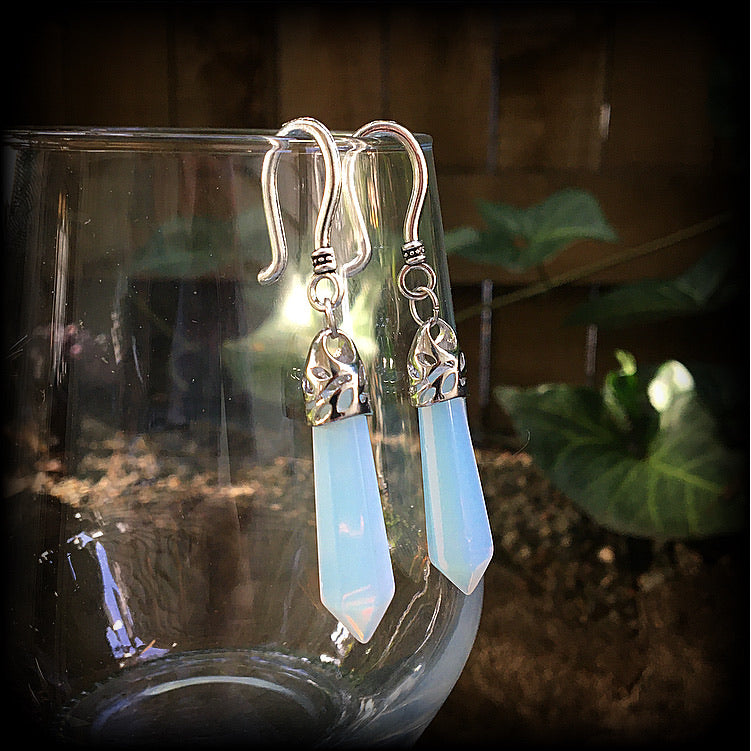 Opalite earrings 8 gauge ear weights Gemstone earrings Opalite ear hangers Pierced ears Tunnel dangles Tunnel earrings Body jewelry Ear jewelry Ear gauges Witchy jewelry Gemstone jewelry Gypsy boho chic