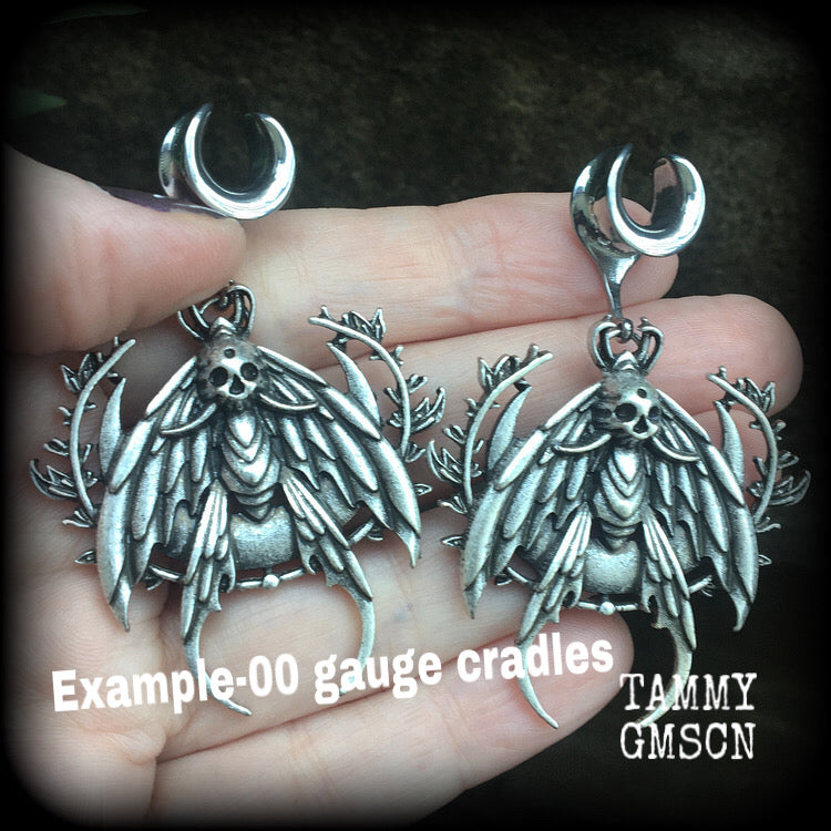 Deaths head moth gauged earrings