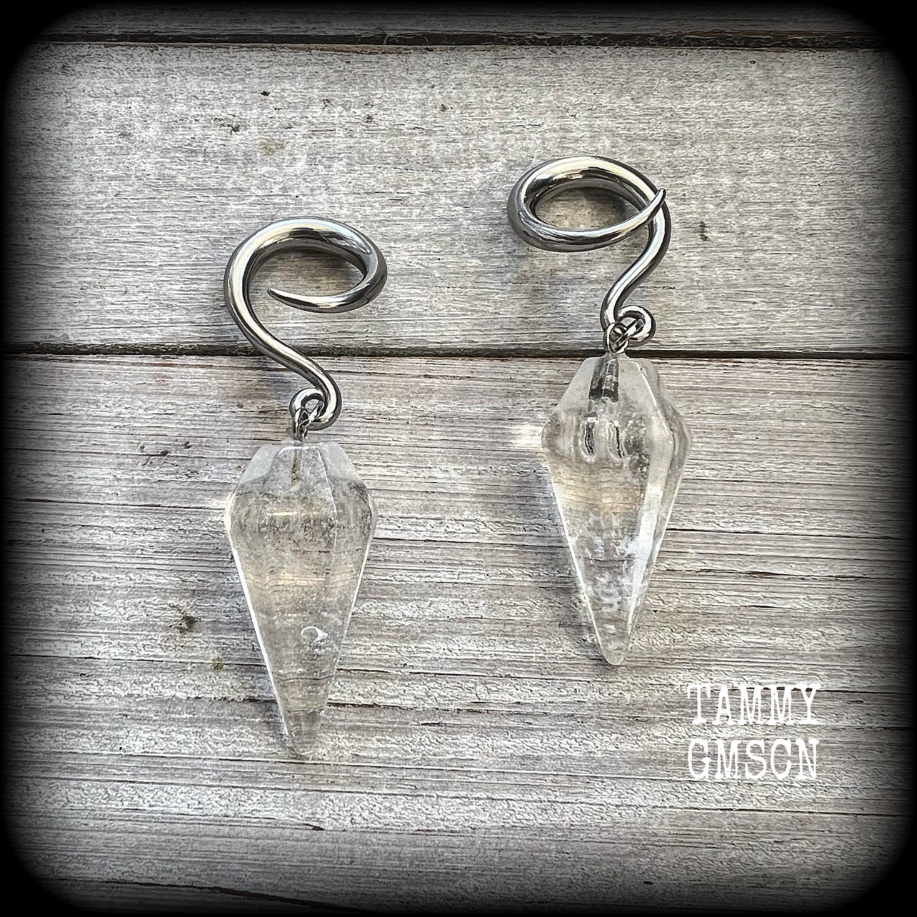 Clear quartz faceted gauged earrings