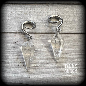 Clear quartz faceted gauged earrings