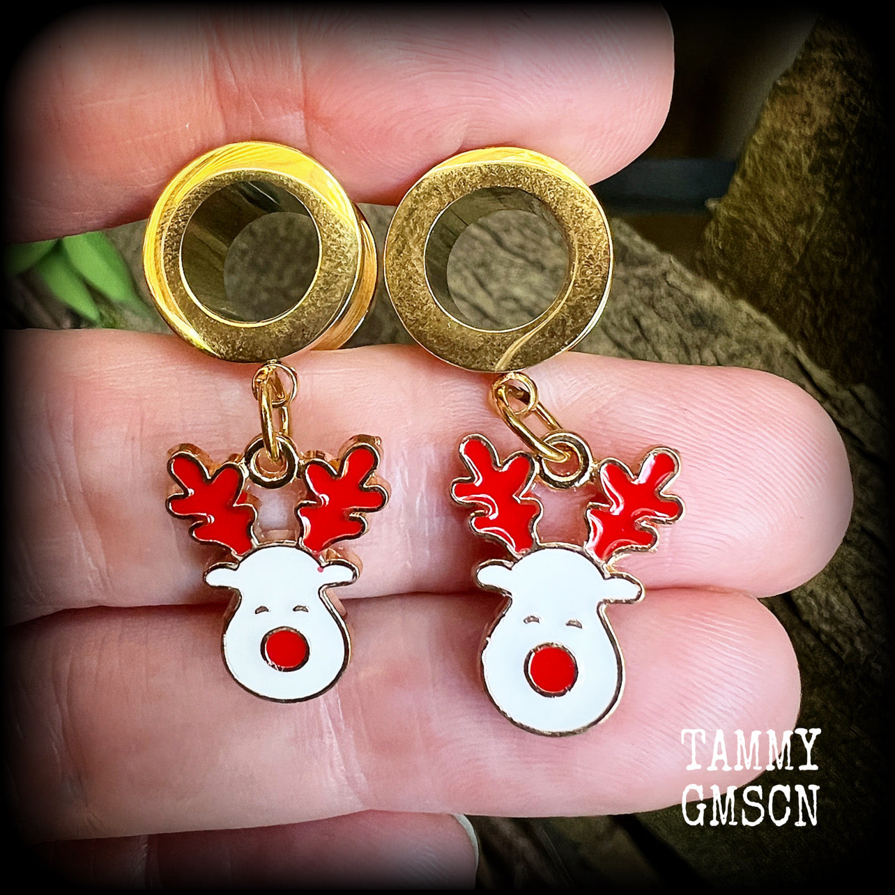 Reindeer earrings-Christmas tunnel earrings