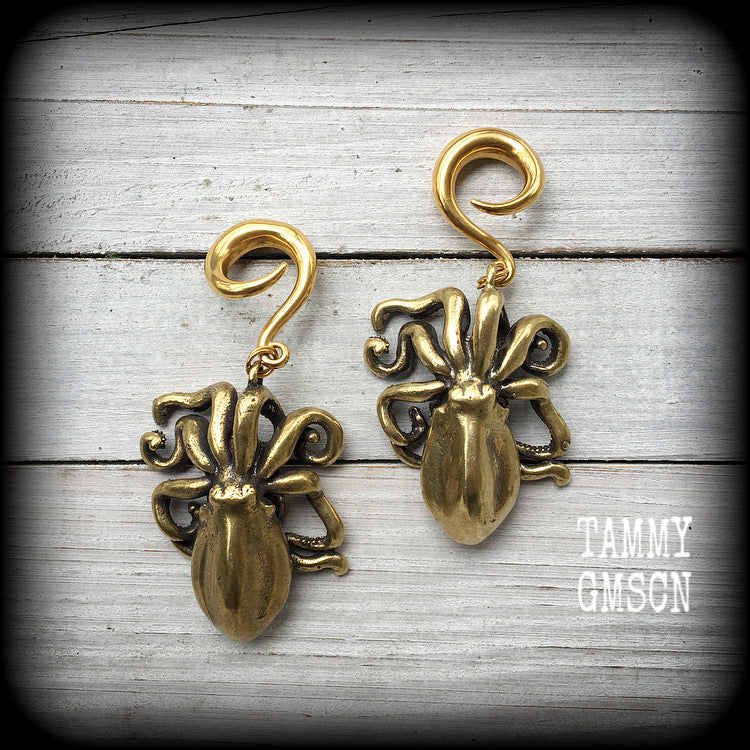 Brass octopus ear weights-Gauged earrings