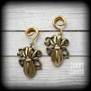 Brass octopus ear weights-Gauged earrings