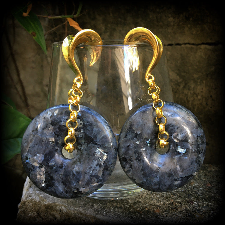 Labradorite gauged earrings-Ear weights