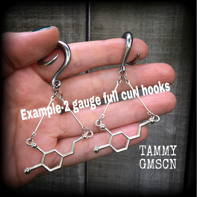 Dopamine molecule gauged earrings