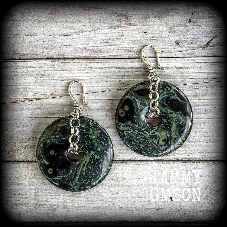 Kambaba Jasper ear weights-Jasper ear hangers-Gauged earrings