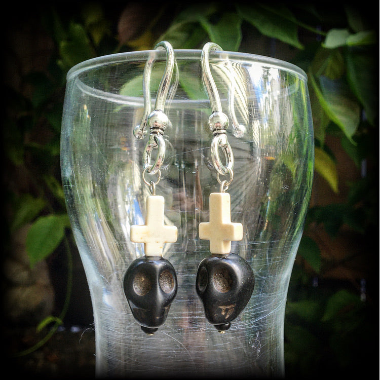 Baron Samedi black skull ear hangers