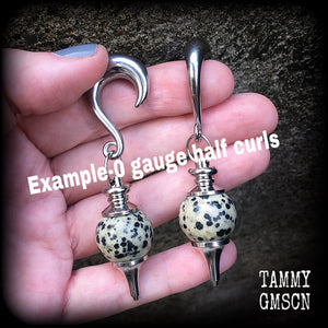 Dalmatian jasper earrings-Gauged earrings