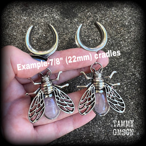 Rose quartz and antique silver insect gauged earrings