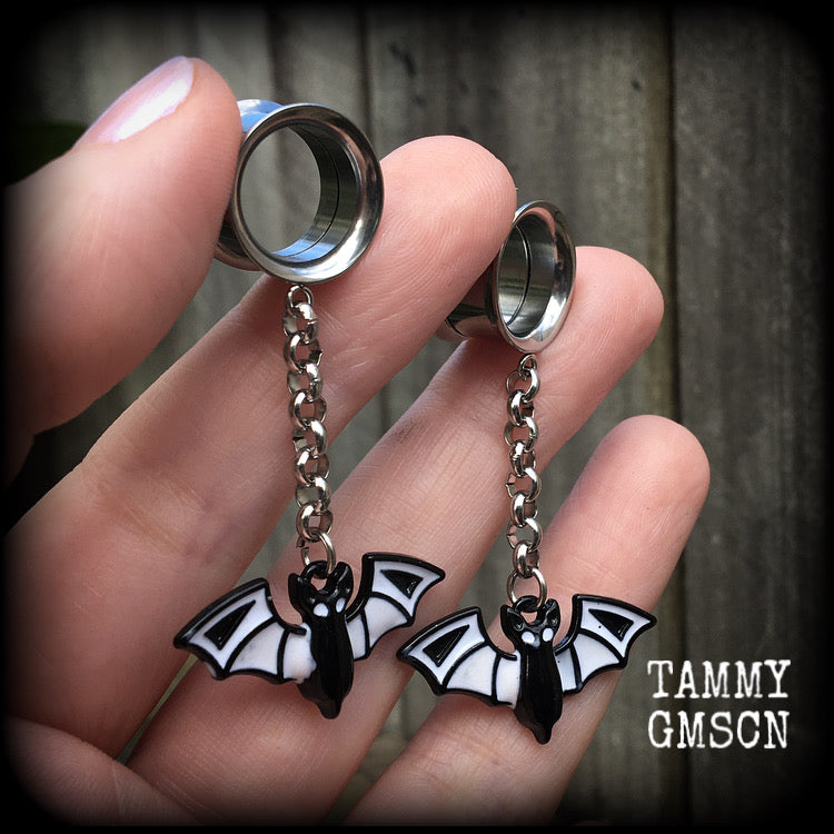 Bat tunnel dangles-Tunnel earrings