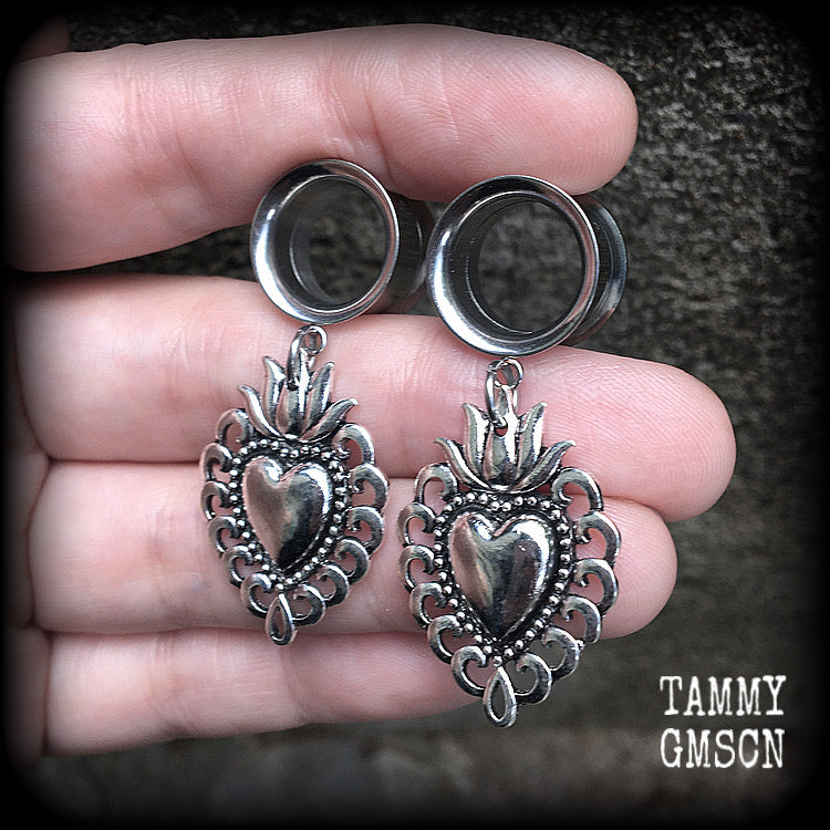 Sacred heart tunnel earrings