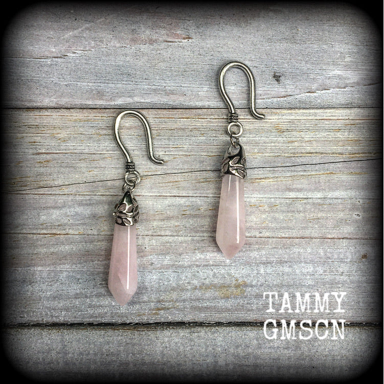 Rose quartz earrings-Gemstone earrings