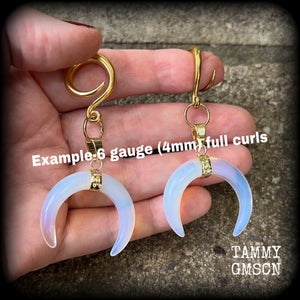 Opalite crescent moon gauged earrings