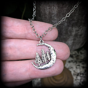 Fir tree and Crescent moon necklace